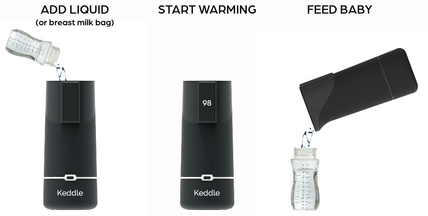 To warm a baby bottle, add breast milk or formula, set the temperature and start warming. 