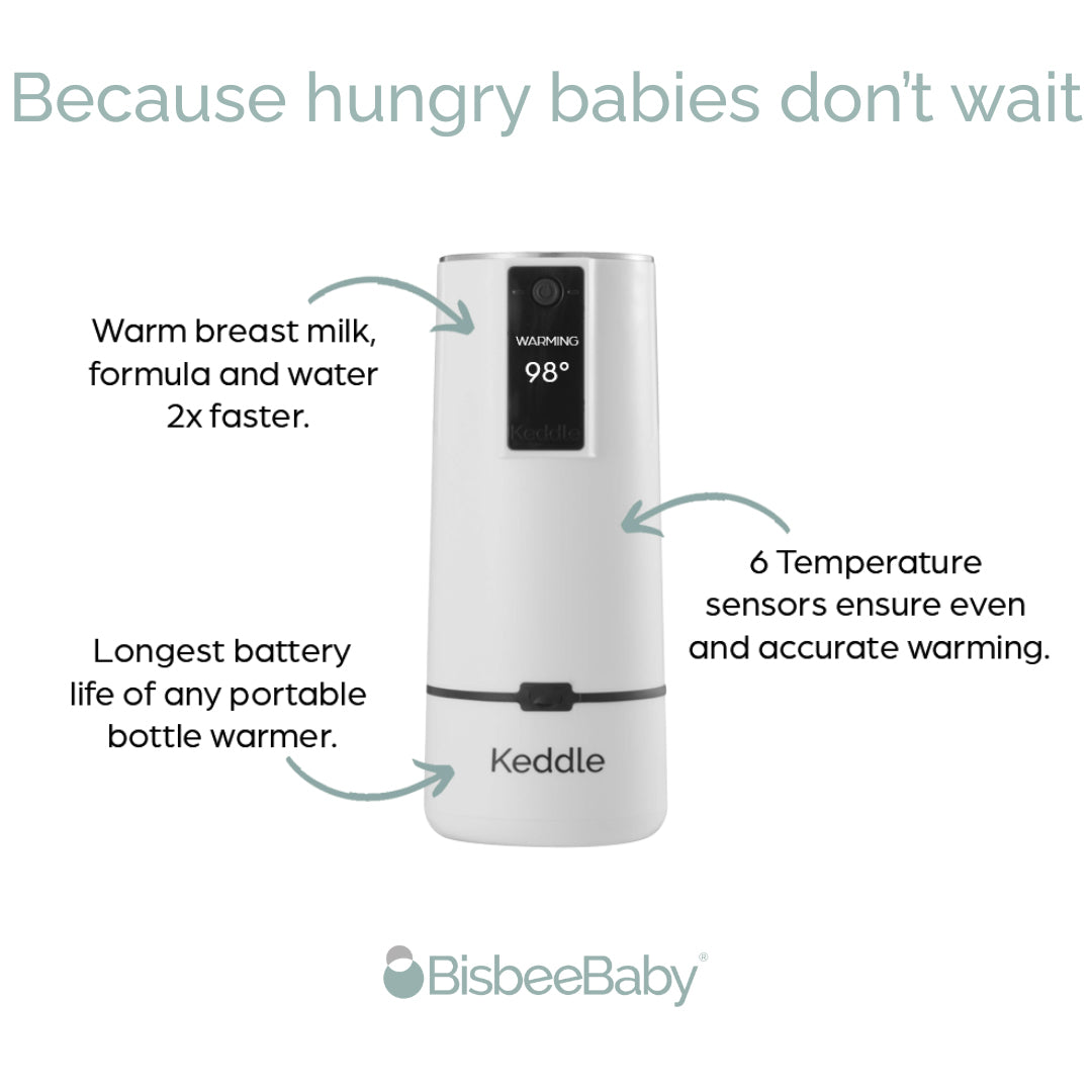 BisbeeBaby Keddle cordless portable bottle warmer designed to quickly warm breast milk, formula, or water with accurate temperature control and long battery life.